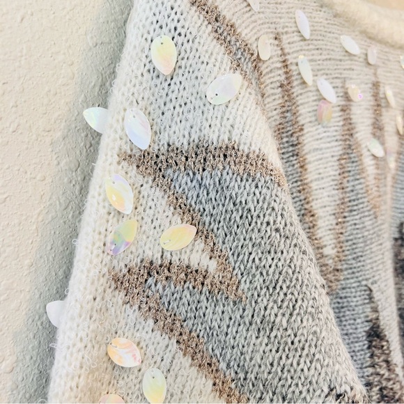 Vintage TJW Chunky Knit Embellished Glitter Knit Wool Blend Sweater Small - Picture 3 of 10